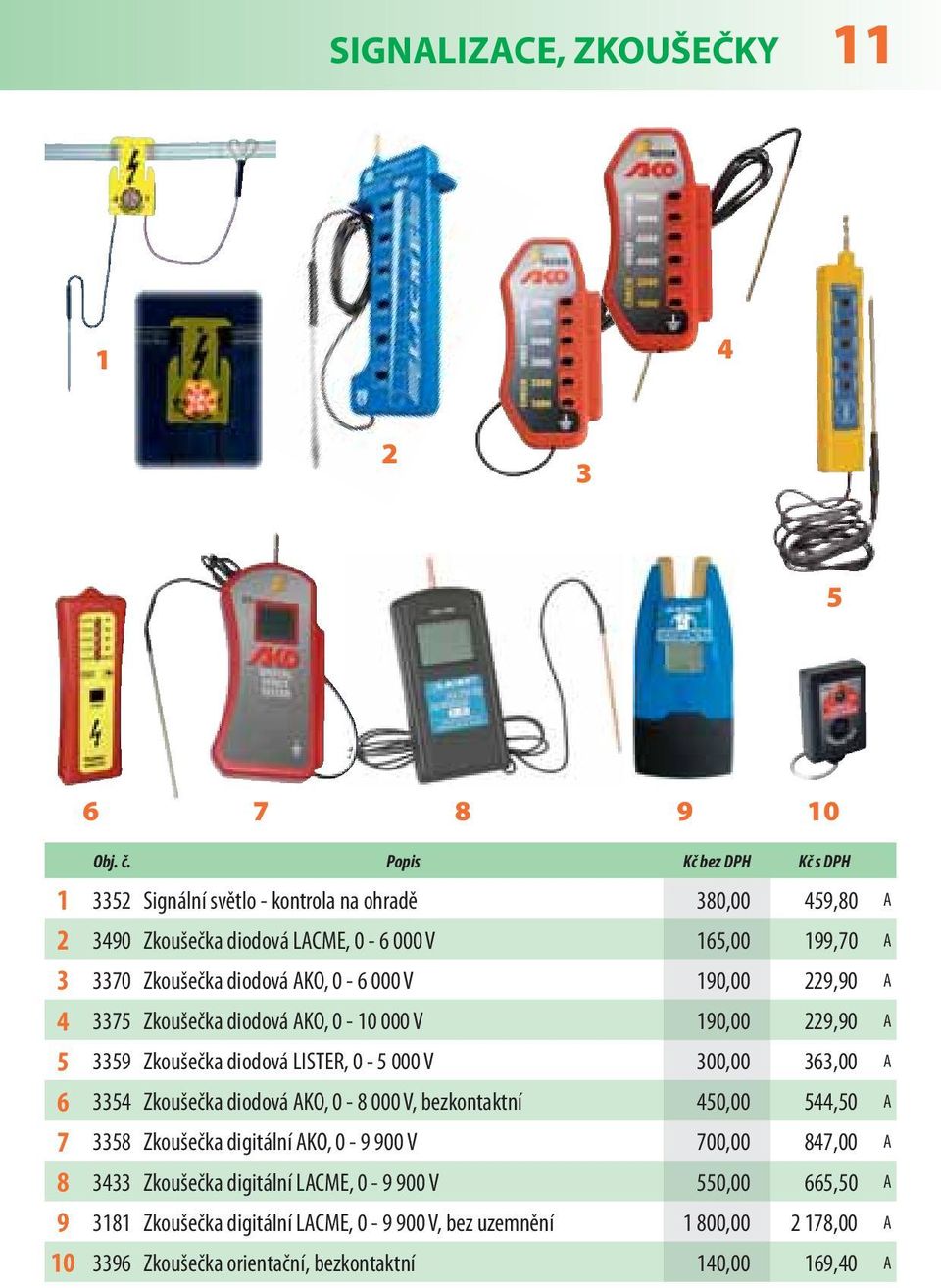 00,00,00 A Zkoušečka diodová AKO, 0-8 000 V, bezkontaktní 0,00,0 A 8 Zkoušečka digitální AKO, 0-9 900 V 00,00 8,00 A 8 Zkoušečka