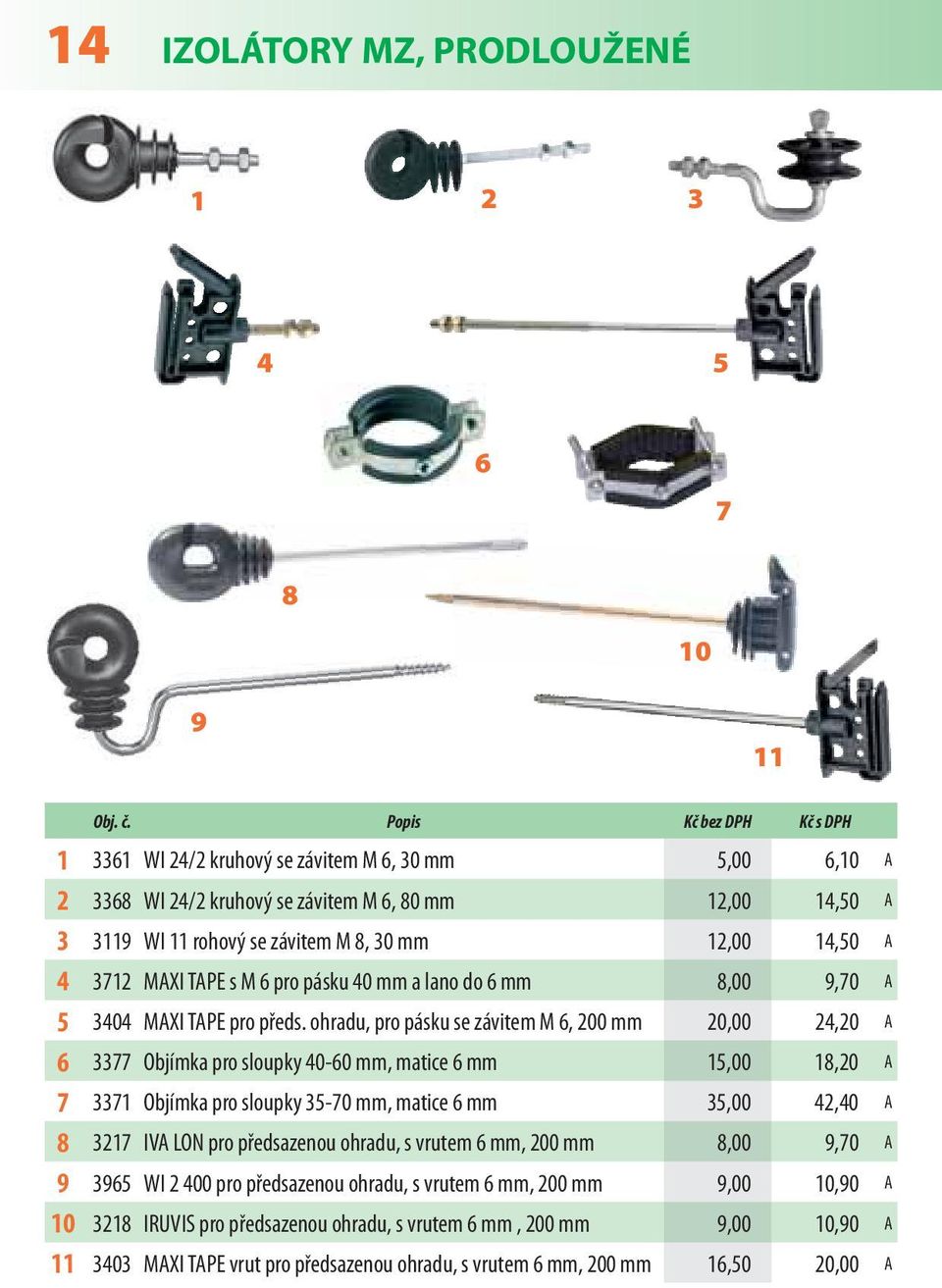 ohradu, pro pásku se závitem M, 00 mm 0,00,0 A Objímka pro sloupky 0-0 mm, matice mm,00 8,0 A Objímka pro sloupky -0 mm, matice mm,00,0 A 8 IVA LON pro