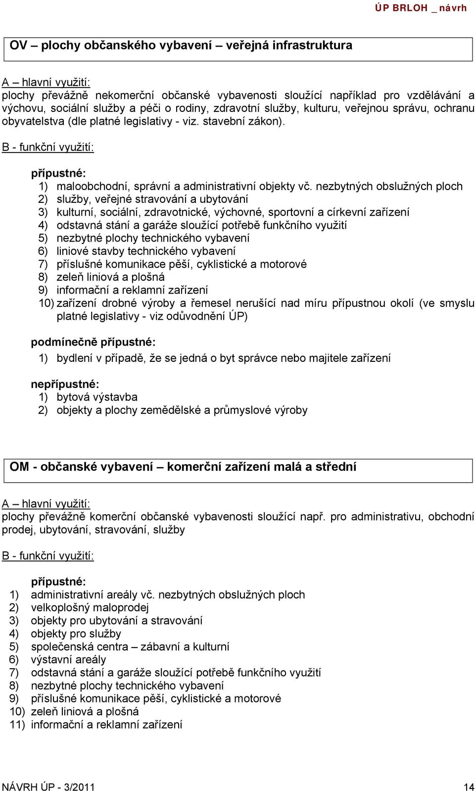 nezbytných obslužných ploch 2) služby, veřejné stravování a ubytování 3) kulturní, sociální, zdravotnické, výchovné, sportovní a církevní zařízení 4) odstavná stání a garáže sloužící potřebě