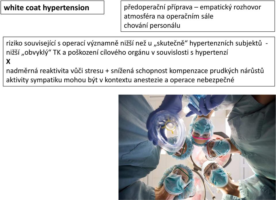 obvyklý TK a poškození cílového orgánu v souvislosti s hypertenzí X nadměrná reaktivita vůči stresu +