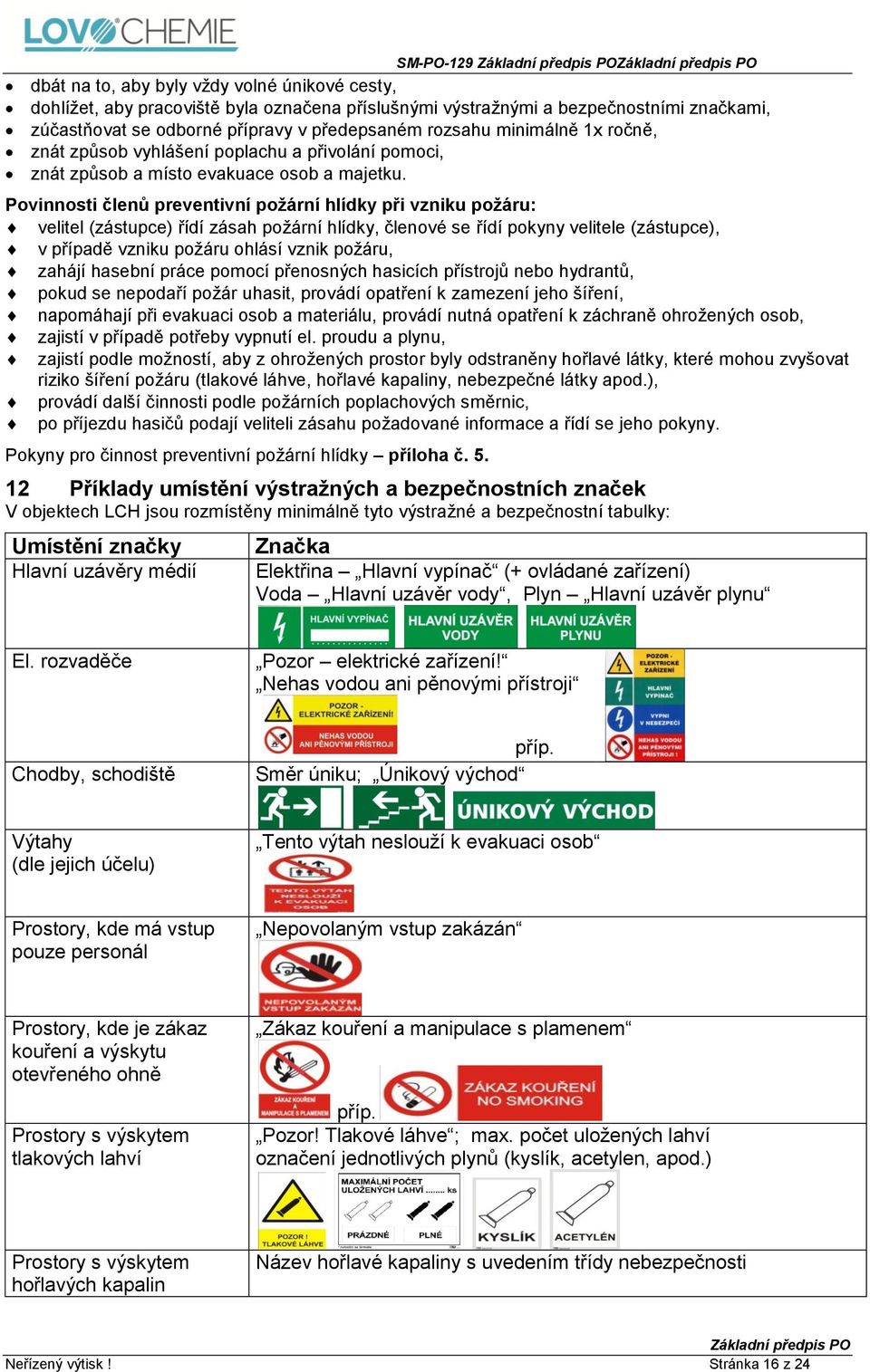 Povinnosti členů preventivní požární hlídky při vzniku požáru: velitel (zástupce) řídí zásah požární hlídky, členové se řídí pokyny velitele (zástupce), v případě vzniku požáru ohlásí vznik požáru,