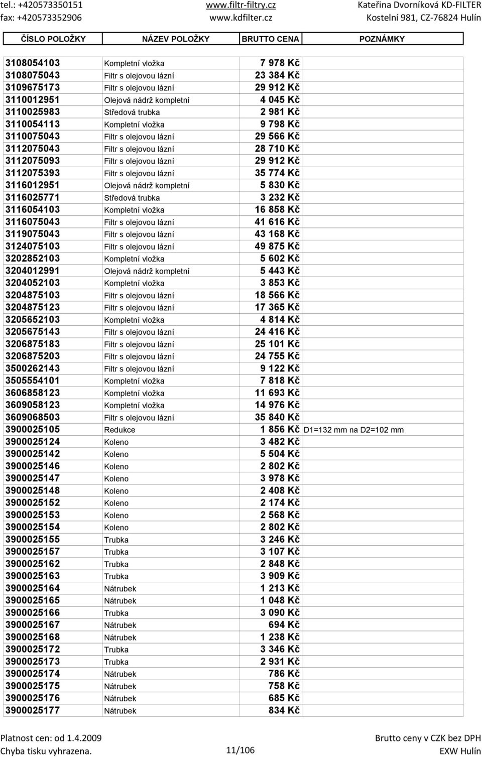 olejovou lázní 29 912 Kč 3112075393 Filtr s olejovou lázní 35 774 Kč 3116012951 Olejová nádrž kompletní 5 830 Kč 3116025771 Středová trubka 3 232 Kč 3116054103 Kompletní vložka 16 858 Kč 3116075043