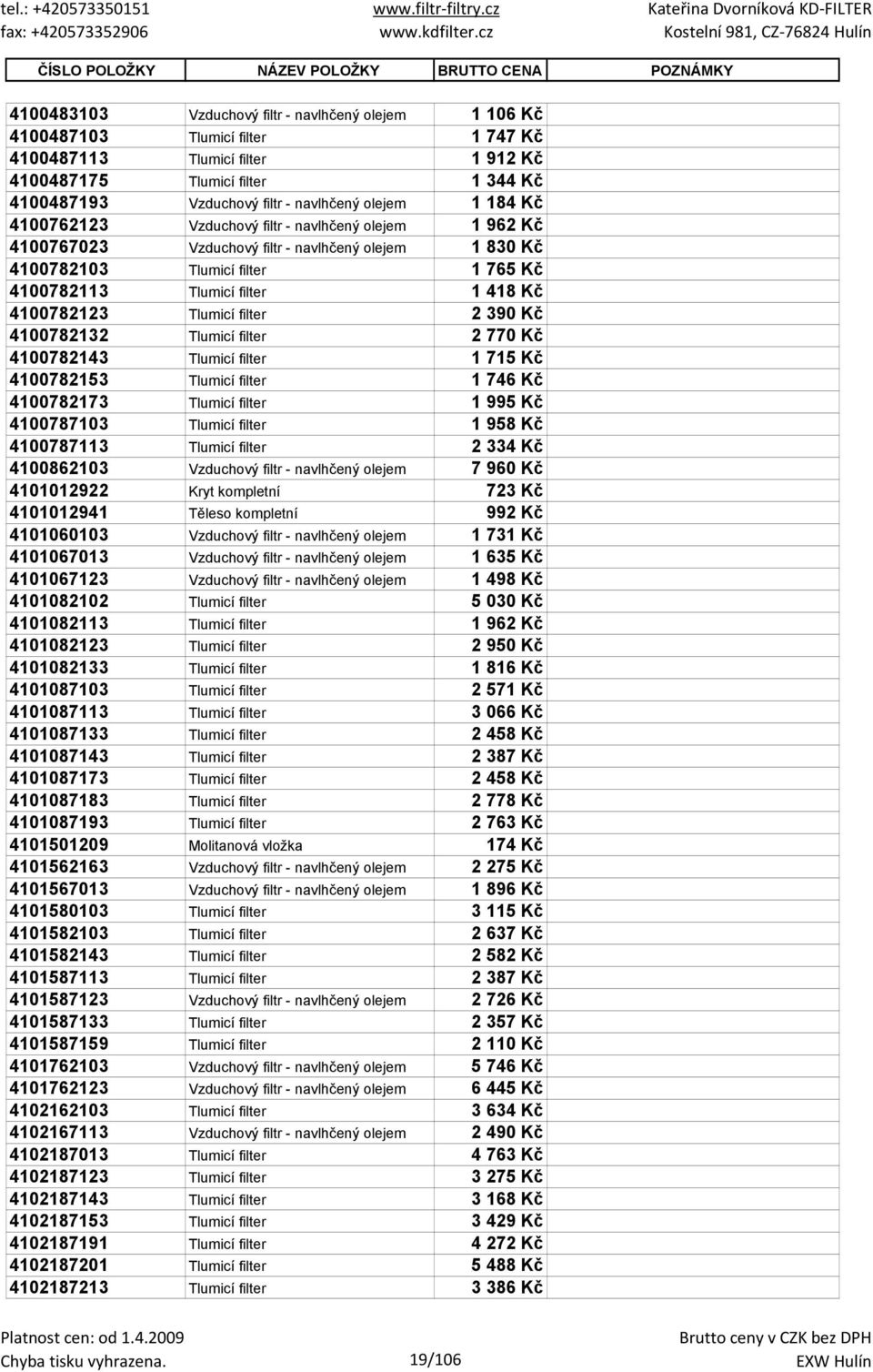 1 765 Kč 4100782113 Tlumicí filter 1 418 Kč 4100782123 Tlumicí filter 2 390 Kč 4100782132 Tlumicí filter 2 770 Kč 4100782143 Tlumicí filter 1 715 Kč 4100782153 Tlumicí filter 1 746 Kč 4100782173