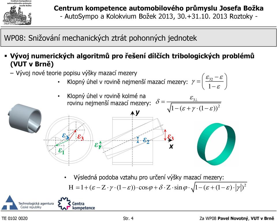 rovinu nejmenší mazací mezery: y 3 1 ( (1 )) 2 ε 1 ε 2 ε 3 ε 1 ε 2 ε 3 x Výsledná podoba vztahu pro určení