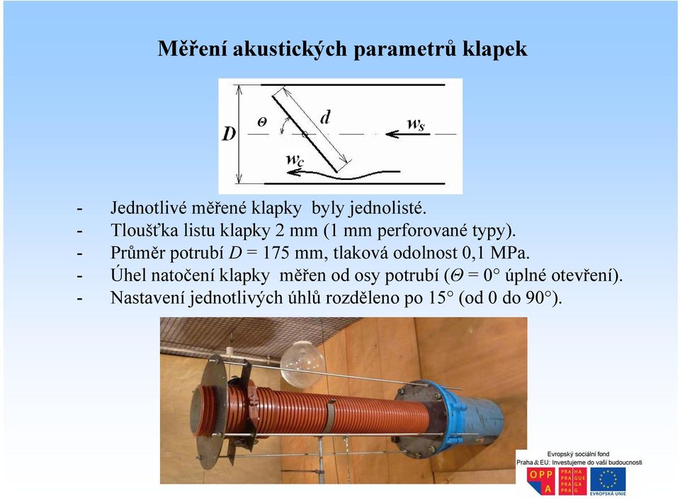 Průměr potrubí D = 175 mm, tlaková odolnost 0,1 MPa.