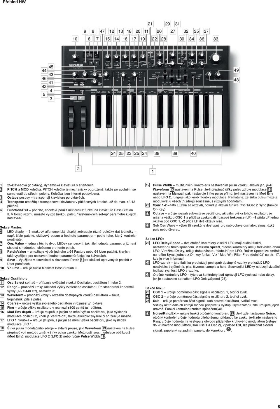 5 Function/Exit podržte, chcete-li použít některou z funkcí na klaviatuře Bass Station II. V tomto režimu můžete využít širokou paletu systémových set-up parametrů k jejich nastavení.
