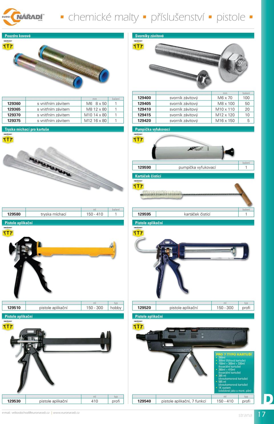 120 10 129420 svorník závitový M16 x 150 5 Pumpička vyfukovací 129590 pumpička vyfukovací 1 Kartáček čistící ml 129580 tryska míchací 150-410 1 Pistole aplikační 129595 kartáček čistící 1 Pistole