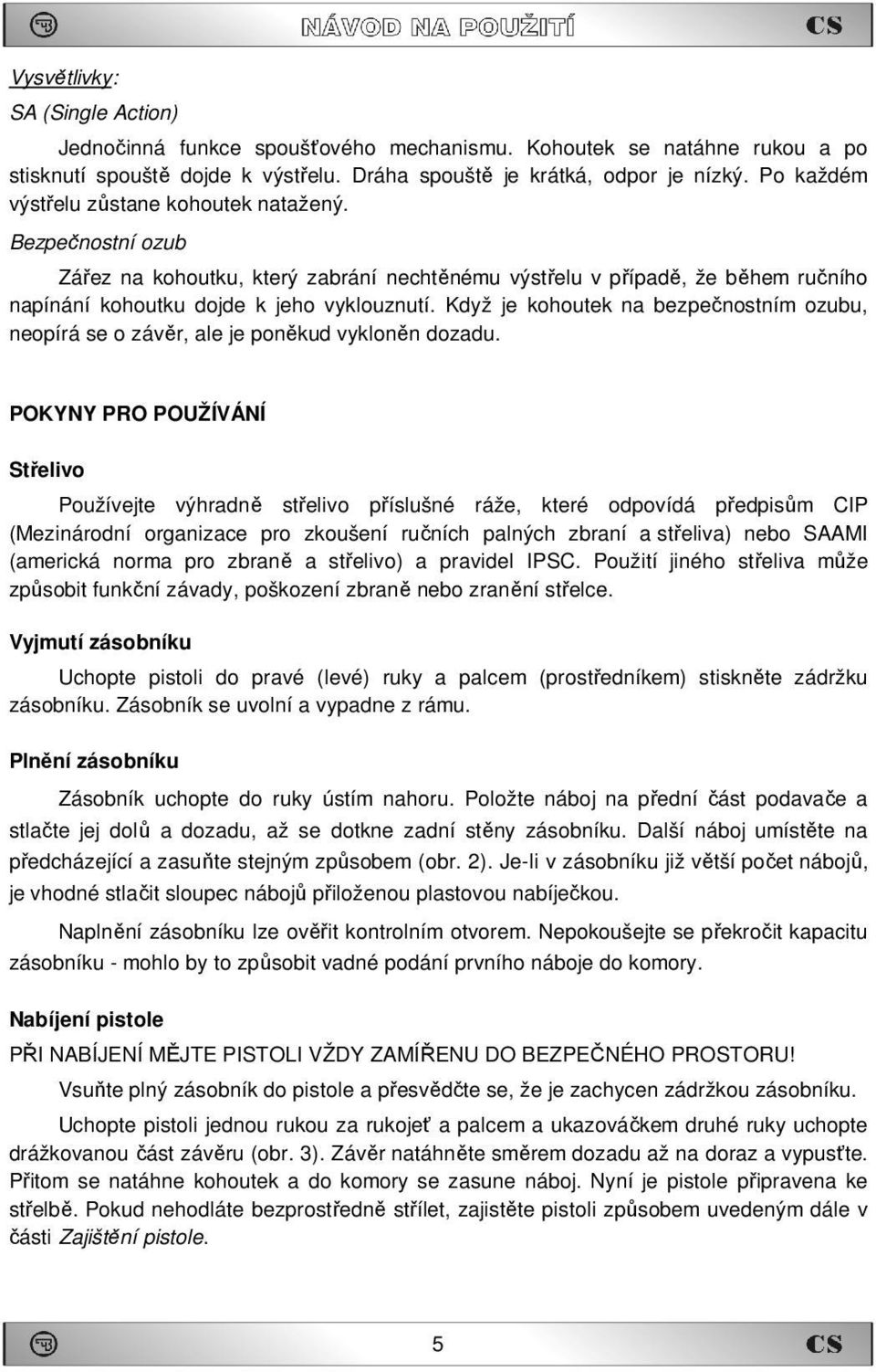 NÁVOD NA POUŽITÍ CZ 75 TS - PDF Stažení zdarma