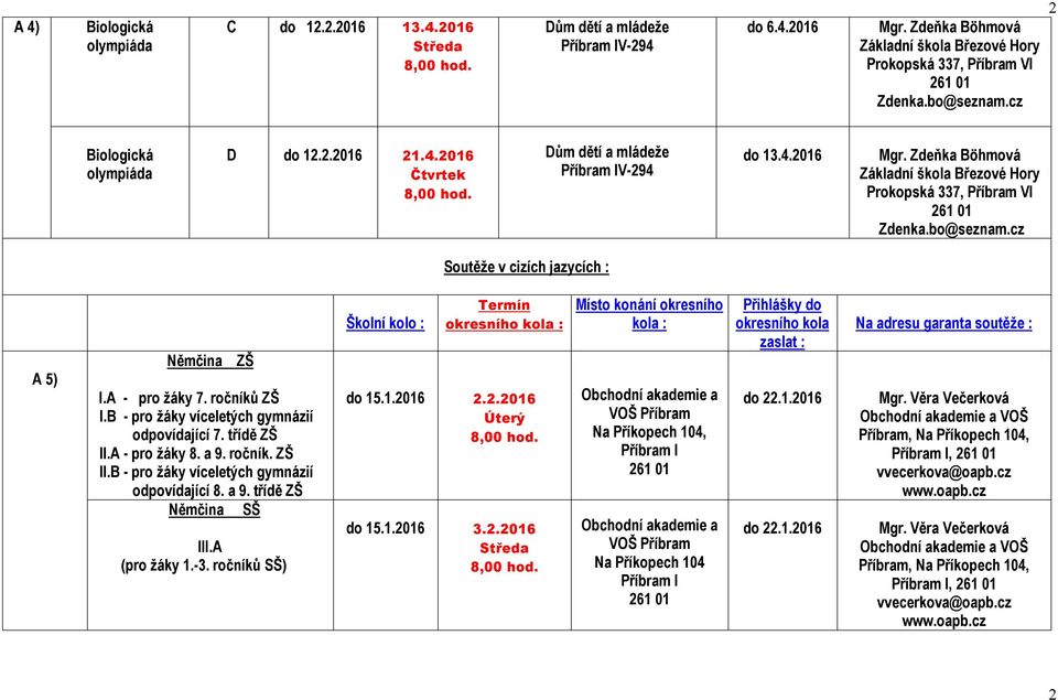 A (pro žáky 1.-3. ročníků SŠ) Školní kolo : Termín okresního kola : do 15.1.20