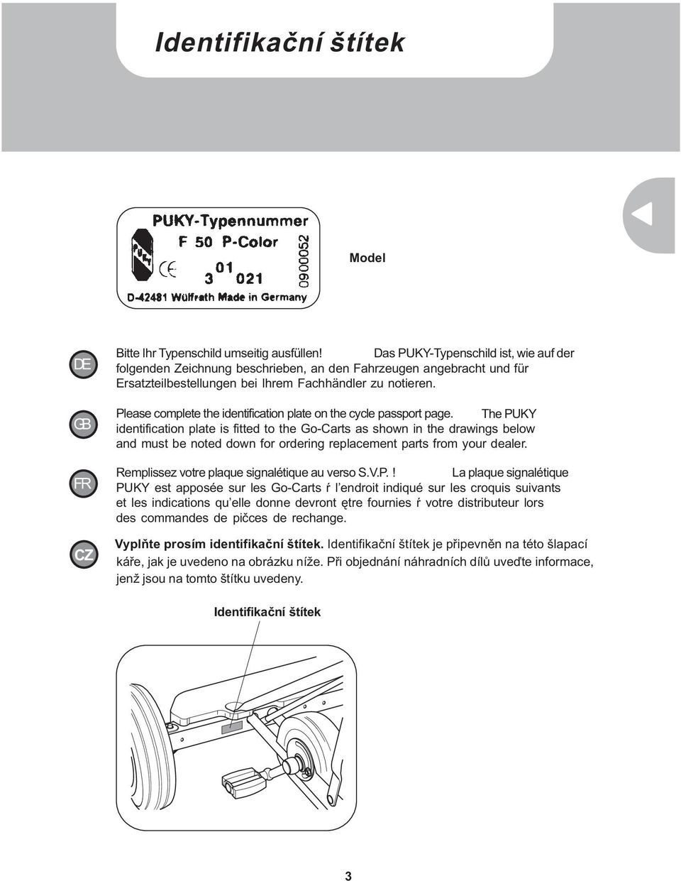 Please complete the identification plate on the cycle passport page.