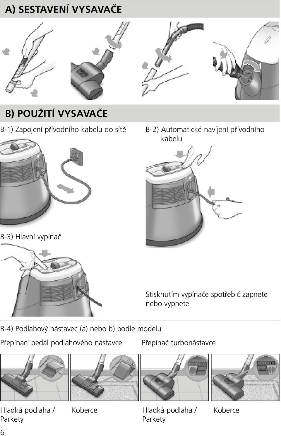 zapnete nebo vypnete B-4) Podlahový nástavec (a) nebo b) podle modelu Přepínací pedál