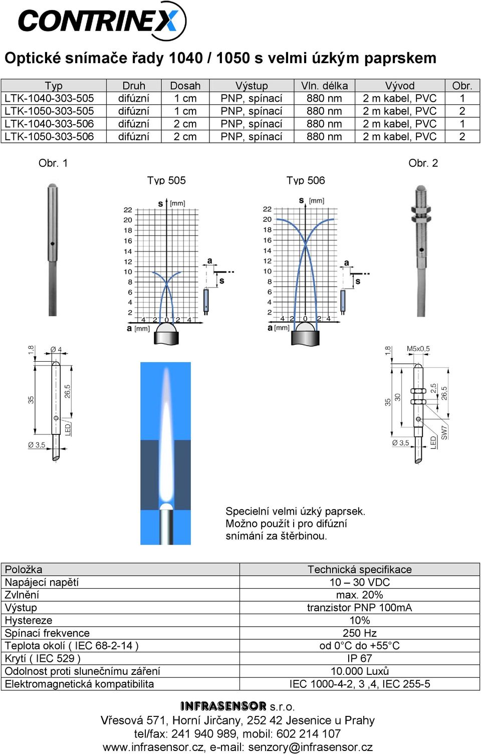 PVC 2 LTK-1040-303-506 difúzní 2 cm PNP, spínací 880 nm 2 m kabel, PVC 1 LTK-1050-303-506 difúzní 2 cm PNP, spínací 880 nm 2 m
