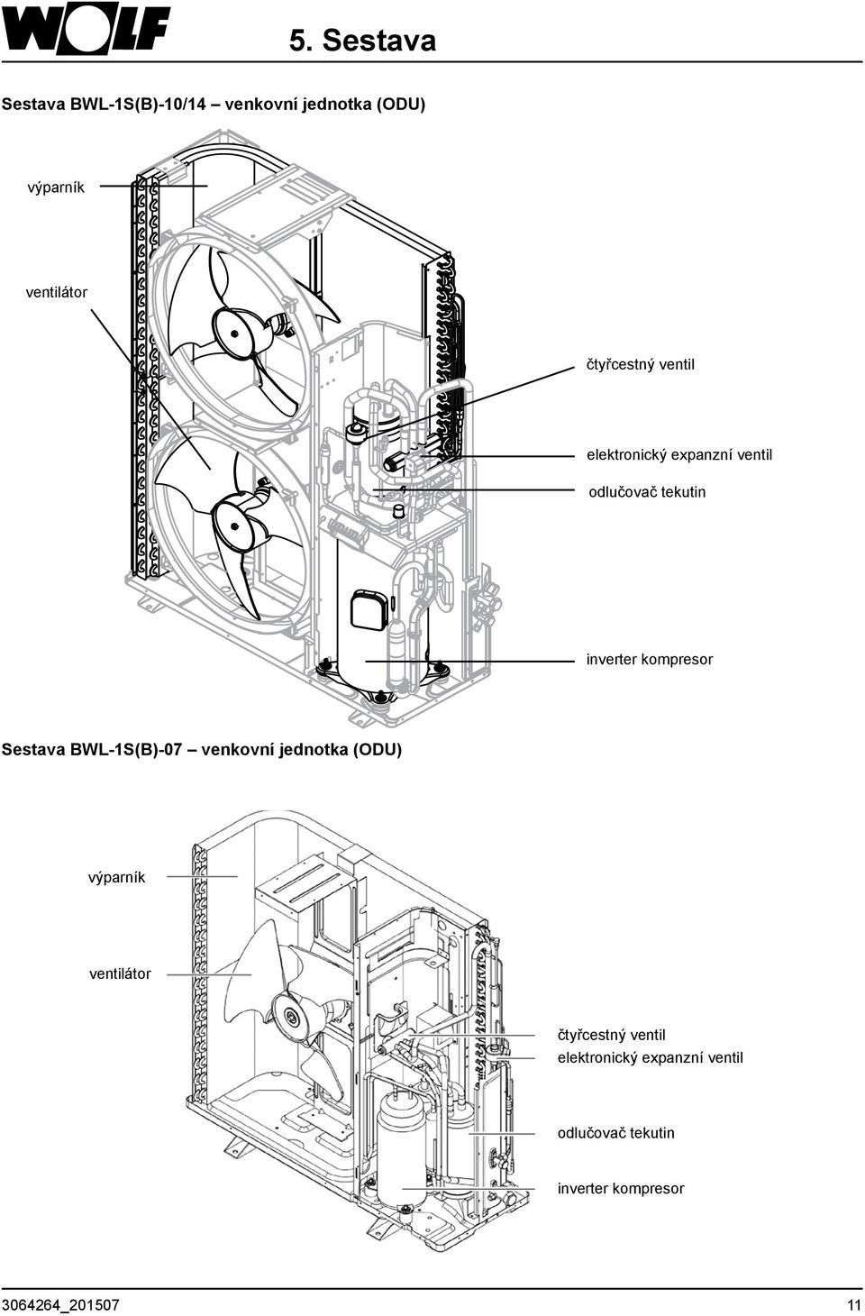 kompresor Sestava BWL-1S(B)-07 venkovní jednotka (ODU) výparník ventilátor 