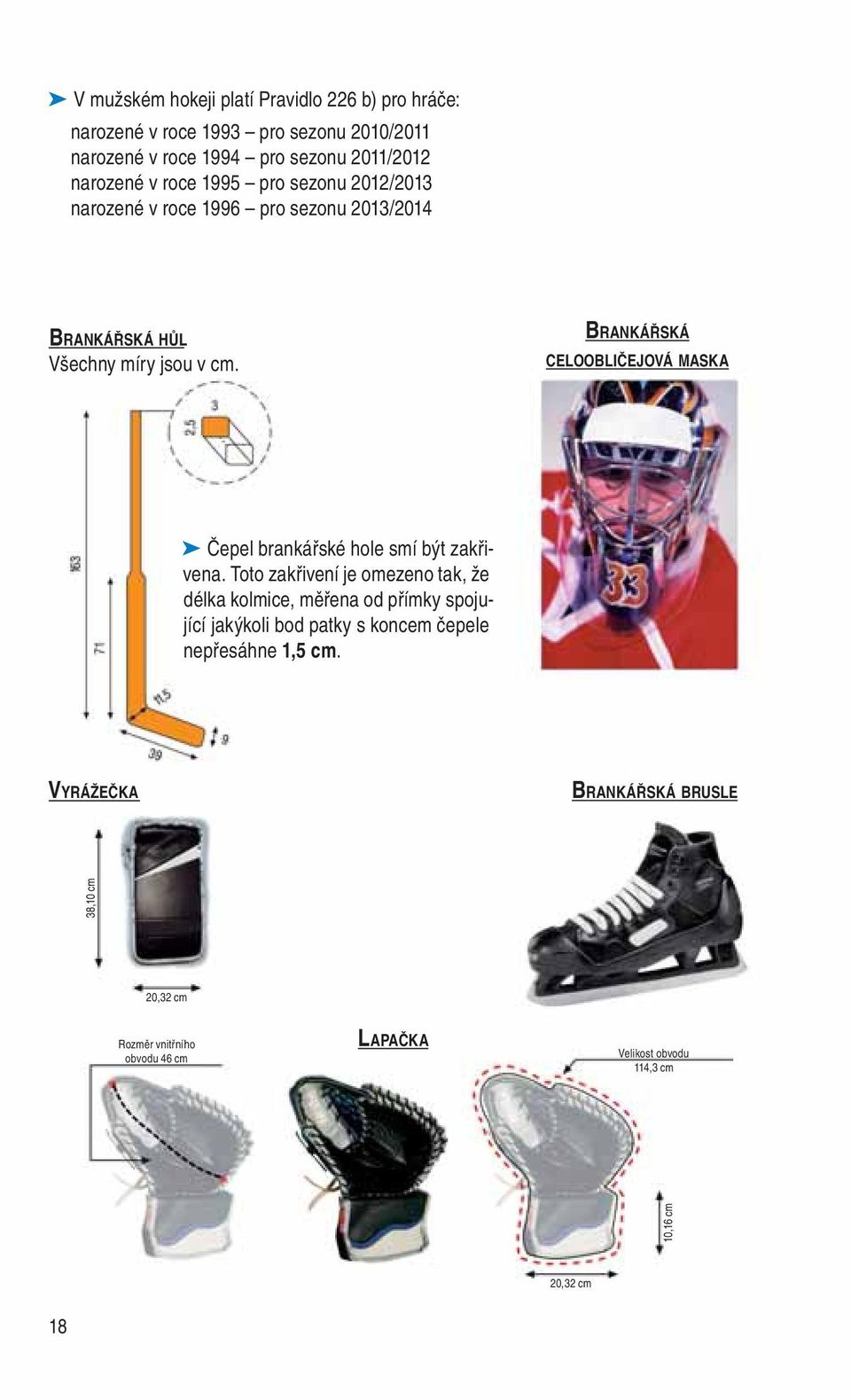 BRANKÁŘSKÁ CELOOBLIČEJOVÁ MASKA Čepel brankářské hole smí být za křivena.