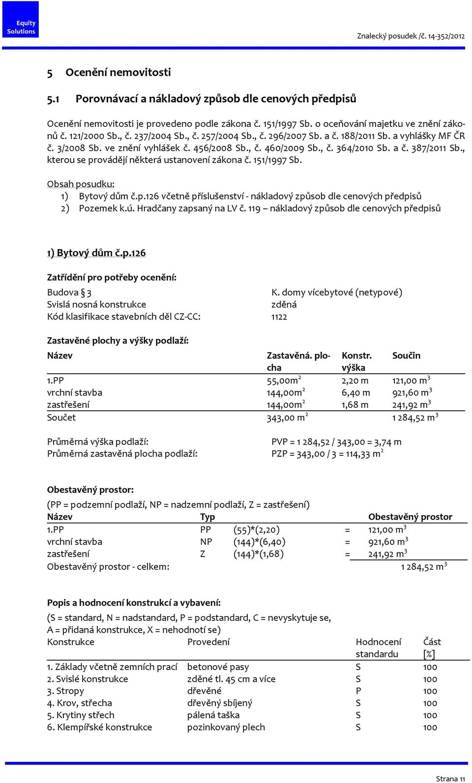 , kterou se provádějí některá ustanovení zákona č. 151/1997 Sb. Obsah posudku: 1) Bytový dům č.p.126 včetně příslušenství - nákladový způsob dle cenových předpisů 2) Pozemek k.ú.