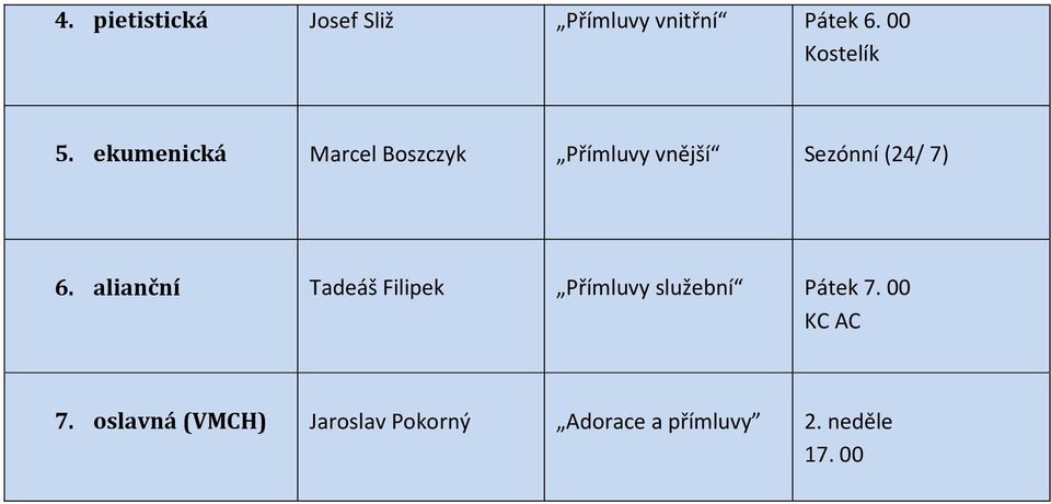 ekumenická Marcel Boszczyk Přímluvy vnější Sezónní (24/ 7) 6.