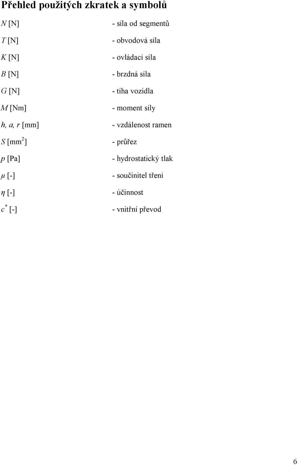 - moment síly h, a, r [mm] - vzdálenost ramen S [mm 2 ] p [Pa] μ [-] η [-] c *