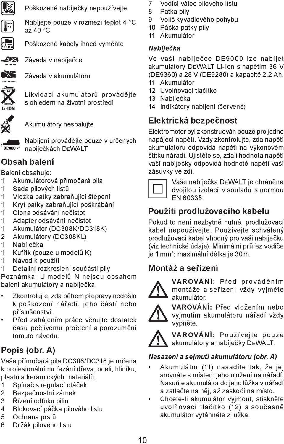 zabraňující štěpení 1 Kryt patky zabraňující poškrábání 1 Clona odsávání nečistot 1 Adapter odsávání nečistot 1 Akumulátor (DC308K/DC318K) 2 Akumulátory (DC308KL) 1 Nabíječka 1 Kufřík (pouze u modelů