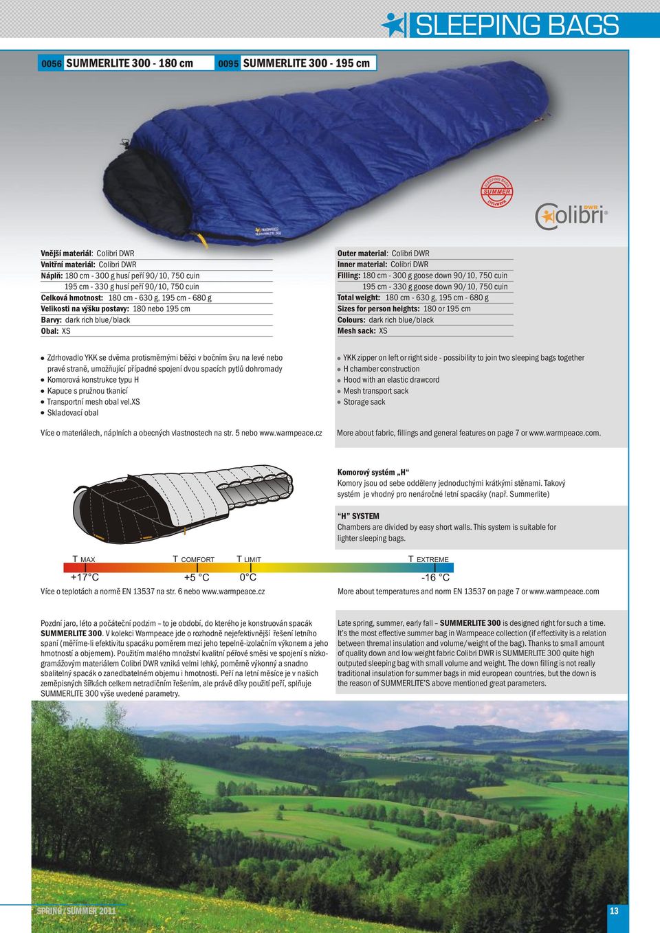 DWR Filling: 180 cm - 300 g goose down 90/10, 750 cuin 195 cm - 330 g goose down 90/10, 750 cuin Total weight: 180 cm - 630 g, 195 cm - 680 g Sizes for person heights: 180 or 195 cm Colours: dark