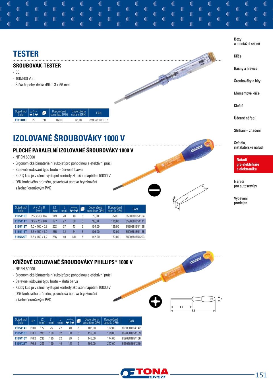 průměru, povrchová úprava brynýrování s izolací oranžovým PVC A x 1 x B 2 d E165410T 2,5 x 50 x 0,4 149 20 18 5 79,00 95,00 8590381654104 E165411T 3,5 x 75 x 0,6 177 27 38 5 99,00 119,00