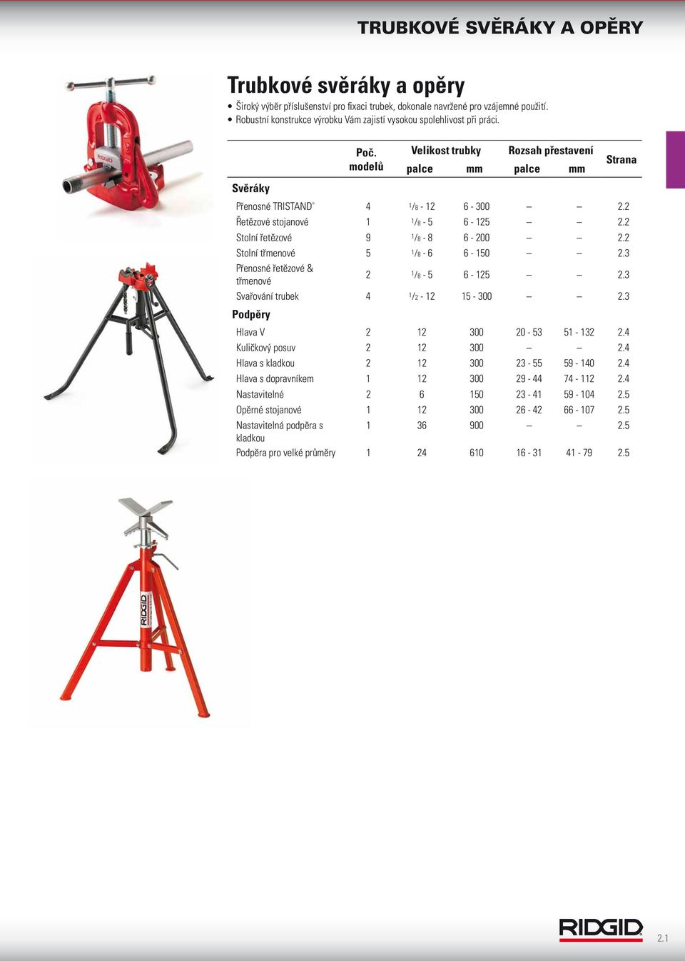 2 Řetězové stojanové 1 1/8-5 6-125 2.2 Stolní řetězové 9 1/8-8 6-200 2.2 Stolní třmenové 5 1/8-6 6-150 2.3 Přenosné řetězové & třmenové 2 1/8-5 6-125 2.3 Svařování trubek 4 1/2-12 15-300 2.