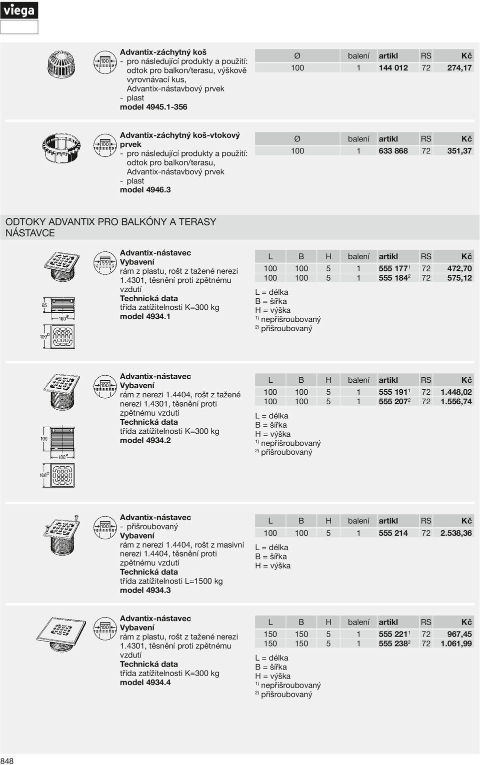 38,36 22 2382 967,4.06,99 Odtoky Advantix pro balkóny a terasy Nástavce Advantix-nástavec rám z plastu, rošt z tažené nerezi.430, těsnění proti zpětnému vzdutí model 4934.