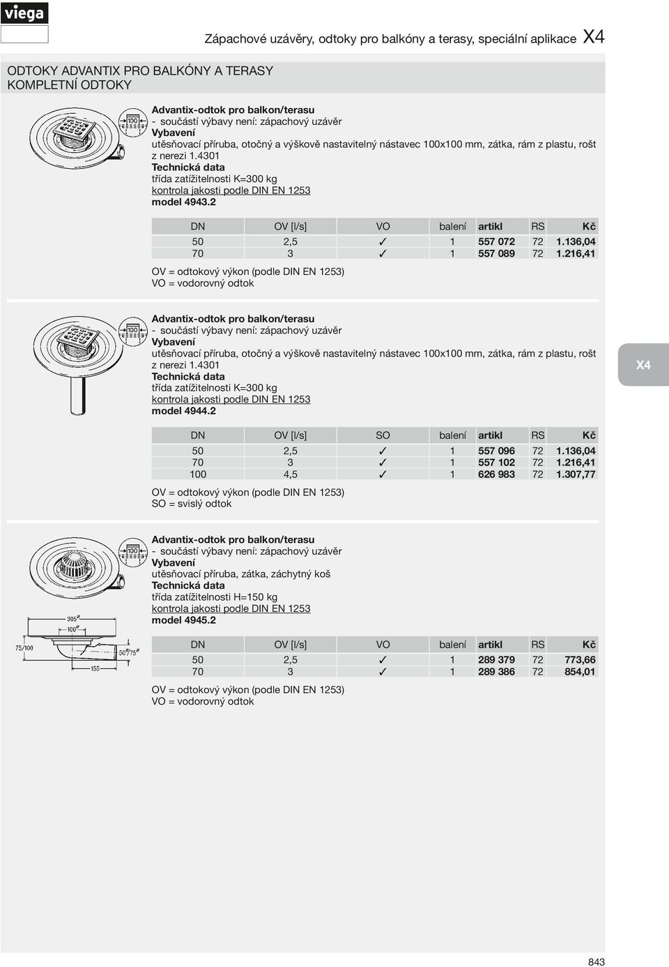 26,4 OV = odtokový výkon (podle DIN EN 23) VO = vodorovný odtok Advantix-odtok pro balkon/terasu -- součástí výbavy není: zápachový uzávěr utěsňovací příruba, otočný a výškově nastavitelný nástavec