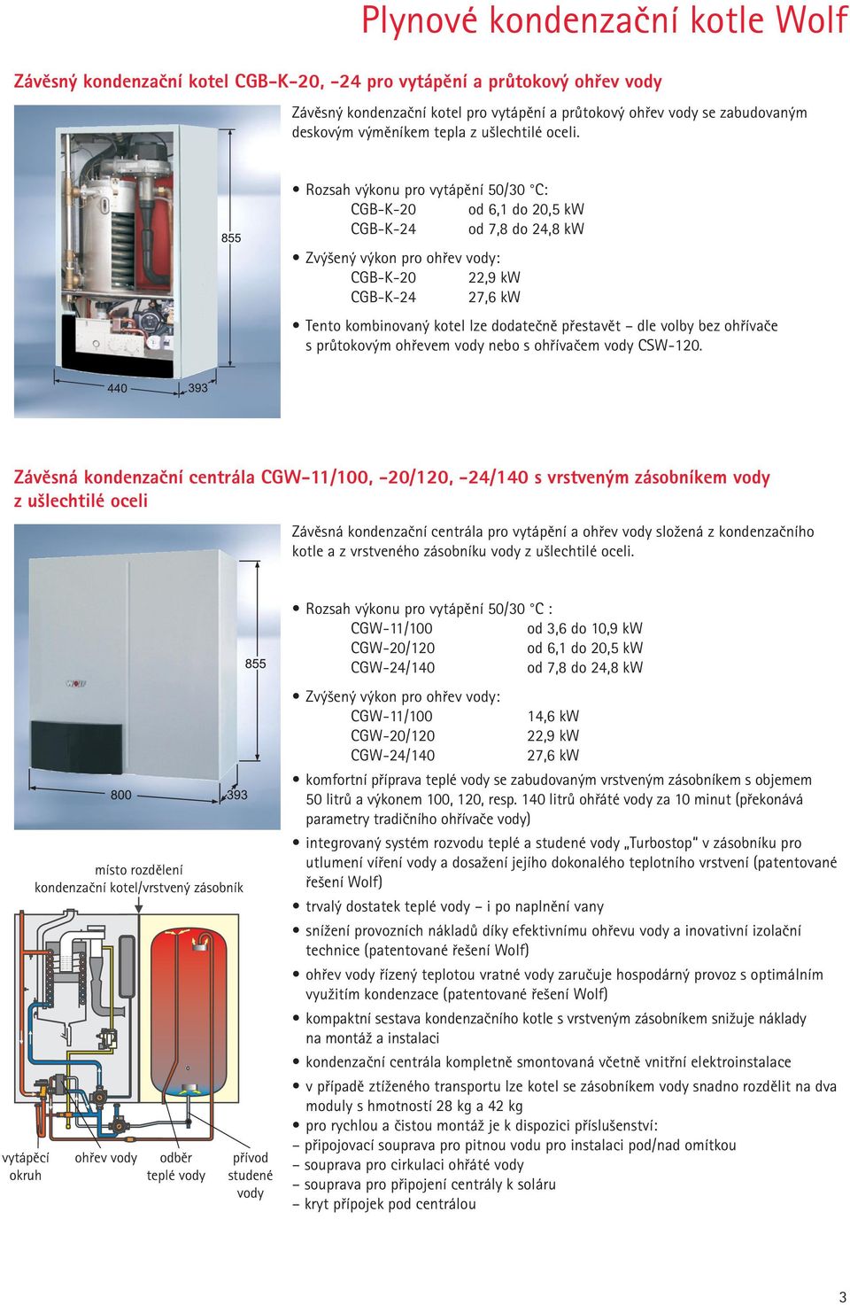 Rozsah výkonu pro vytápění 50/30 C: CGB-K-20 od 6,1 do 20,5 kw CGB-K-24 od 7,8 do 24,8 kw Zvýšený výkon pro ohřev vody: CGB-K-20 22,9 kw CGB-K-24 27,6 kw Tento kombinovaný kotel lze dodatečně