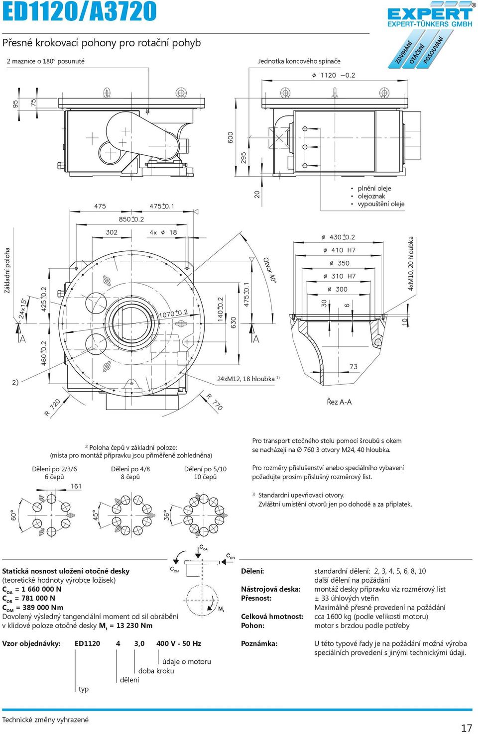 witheyebolts, 2) 3 tapped holes M24x40 deep have 2) Location of the cam followers at the index reference se point nacházejí na Ø 760 3 otvory M24, 40 hloubka. (místa been arranged on 760.