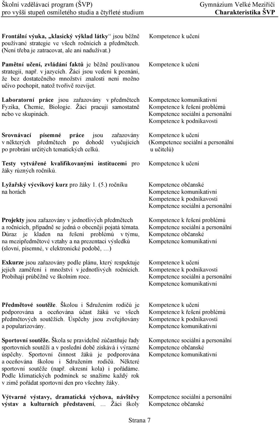 Laboratorní práce jsou zařazovány v předmětech Fyzika, Chemie, Biologie. Ţáci pracují samostatně nebo ve skupinách.