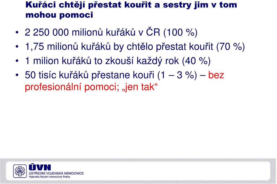 přestat kouřit (70 %) 1 milion kuřáků to zkouší každý rok (40 %)