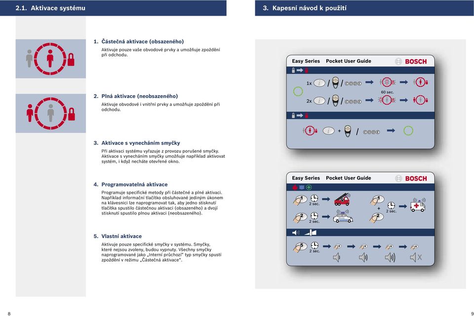 Aktivace s vynecháním smyčky umožňuje například aktivovat systém, i když necháte otevřené okno. 4. Programovatelná aktivace Programuje specifické metody při částečné a plné aktivaci.