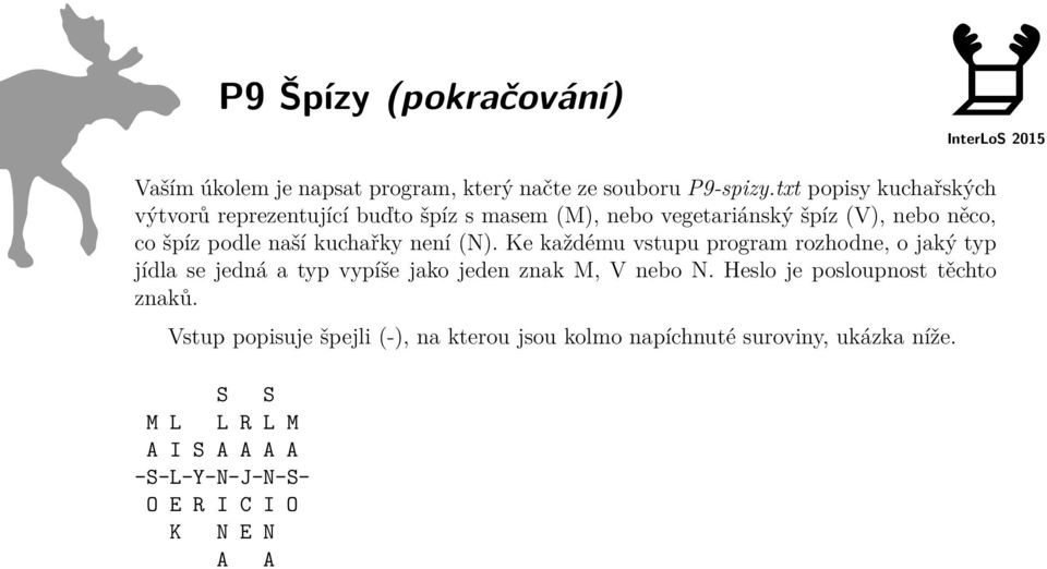 kuchařky není (N). Ke každému vstupu program rozhodne, o jaký typ jídla se jedná a typ vypíše jako jeden znak M, V nebo N.