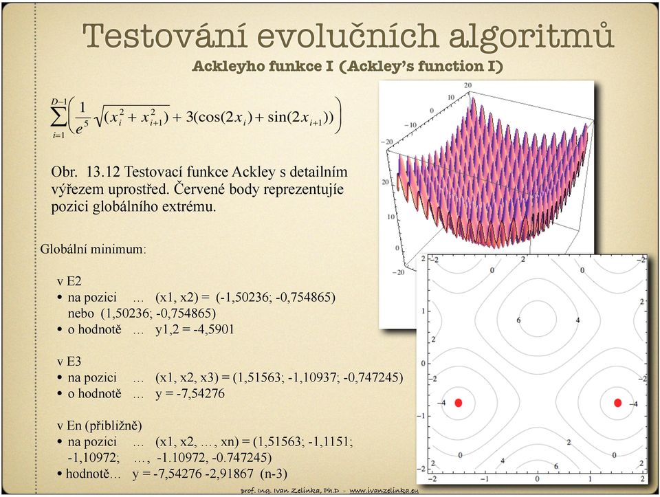 Globální minimum: v E2 na pozici (x1, x2) = (-1,50236; -0,754865) nebo (1,50236; -0,754865) o hodnotě y1,2 = -4,5901 v E3