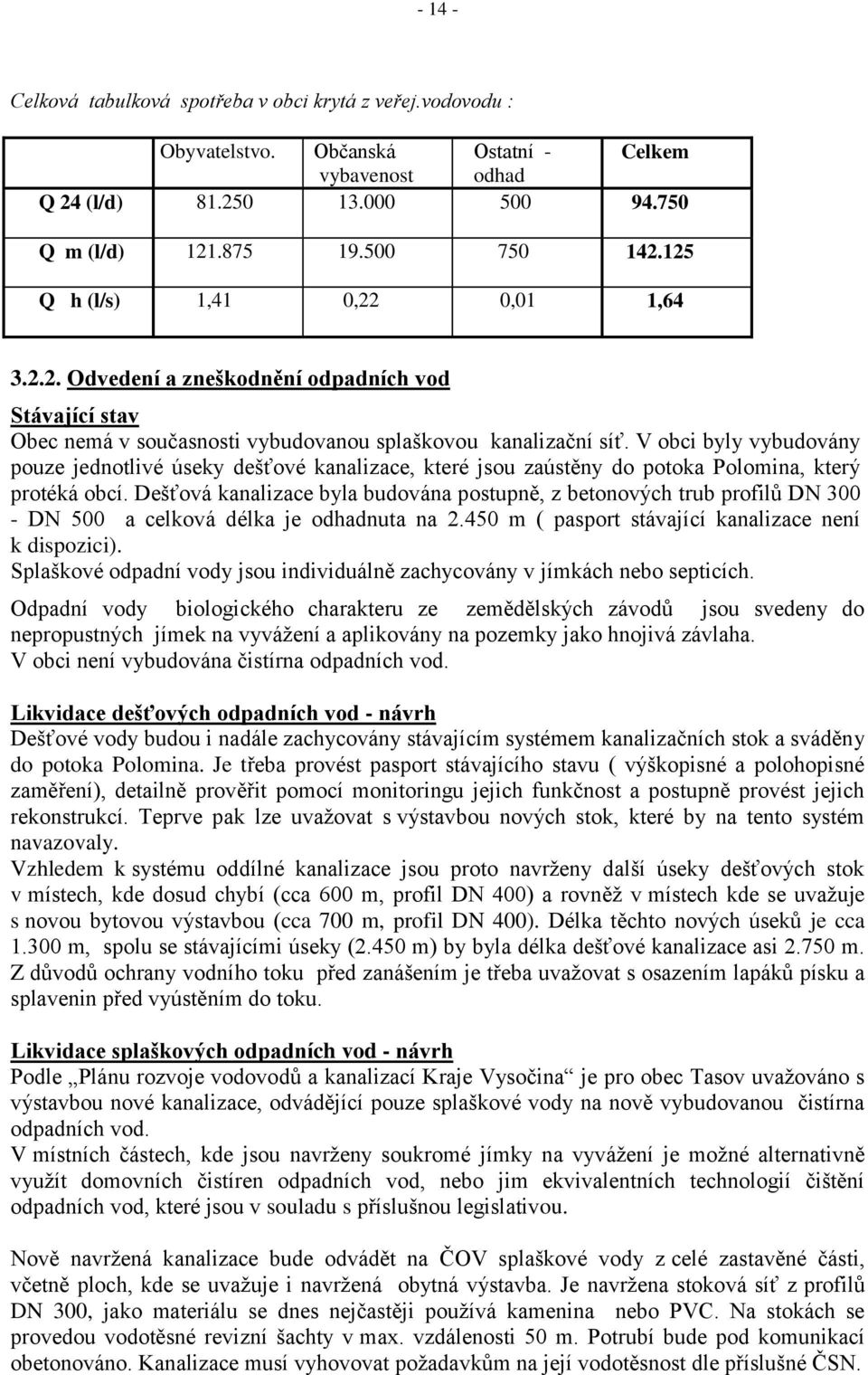 V obci byly vybudovány pouze jednotlivé úseky dešťové kanalizace, které jsou zaústěny do potoka Polomina, který protéká obcí.