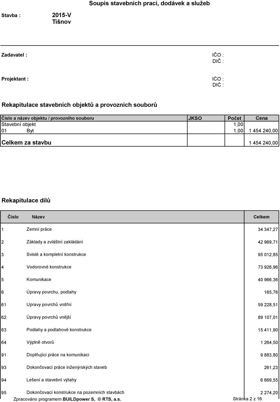 zakládání 42 969,71 3 Svislé a kompletní konstrukce 95 012,85 4 Vodorovné konstrukce 73 926,96 5 Komunikace 40 966,36 6 Úpravy povrchu, podlahy 165,76 61 Upravy povrchů vnitřní 59 228,51 62 Úpravy