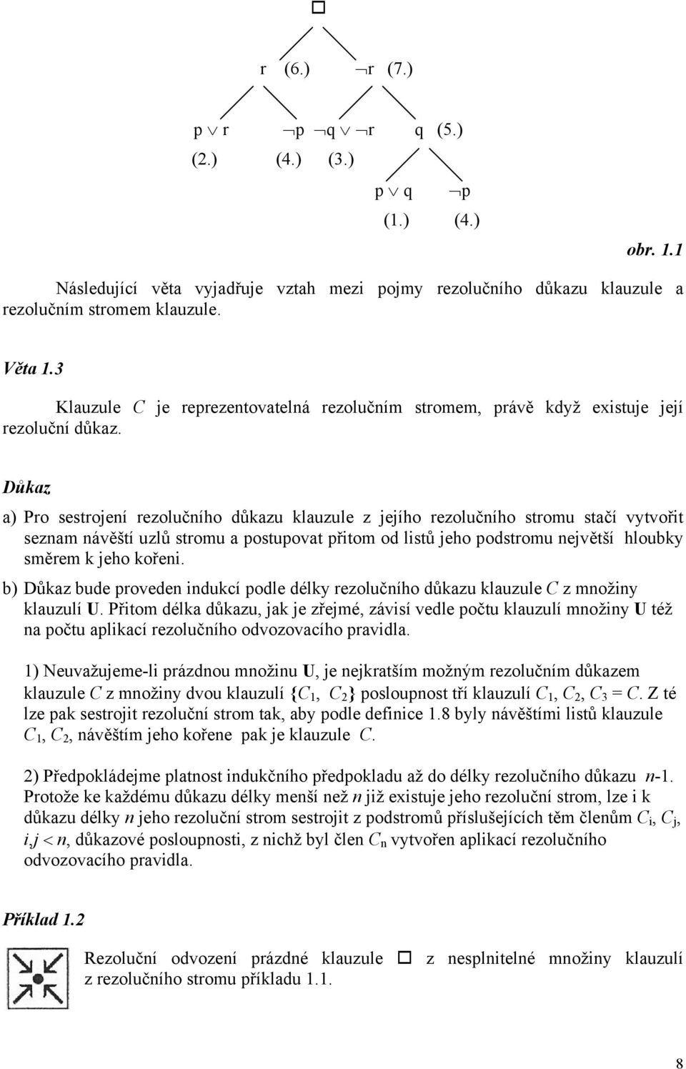 Důkaz a) Pro sestrojení rezolučního důkazu klauzule z jejího rezolučního stromu stačí vytvořit seznam návěští uzlů stromu a postupovat přitom od listů jeho podstromu největší hloubky směrem k jeho