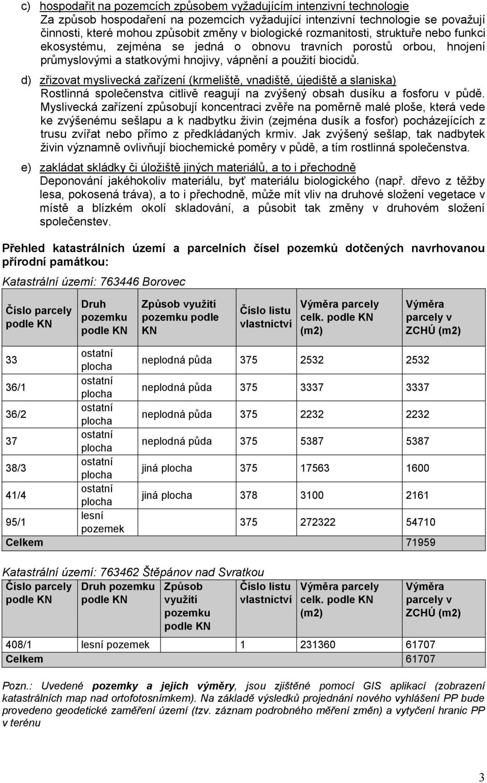 d) zřizovat myslivecká zařízení (krmeliště, vnadiště, újediště a slaniska) Rostlinná společenstva citlivě reagují na zvýšený obsah dusíku a fosforu v půdě.