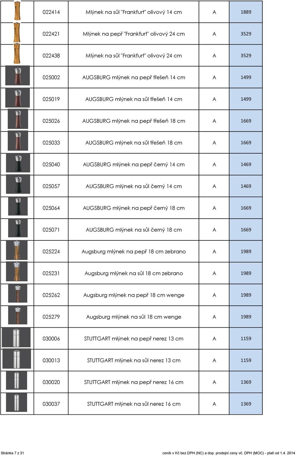 pepř černý 14 cm A 1469 025057 AUGSBURG mlýnek na sůl černý 14 cm A 1469 025064 AUGSBURG mlýnek na pepř černý 18 cm A 1669 025071 AUGSBURG mlýnek na sůl černý 18 cm A 1669 025224 Augsburg mlýnek na