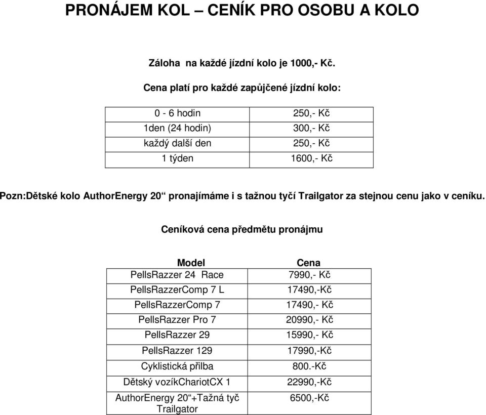 AuthorEnergy 20 pronajímáme i s tažnou tyčí Trailgator za stejnou cenu jako v ceníku.