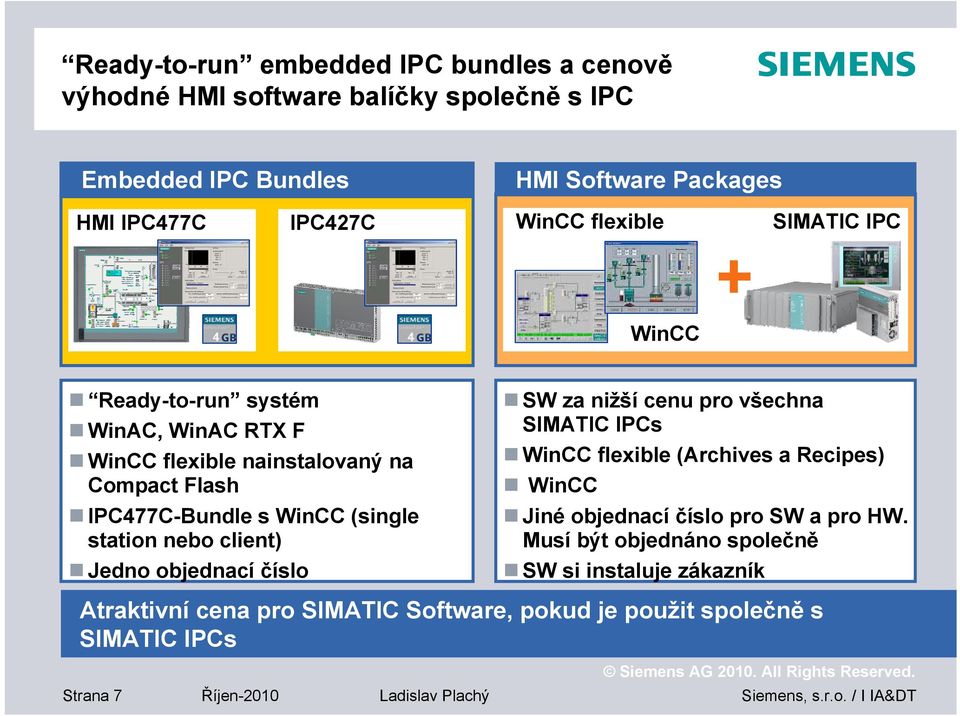 client) Jedno objednací číslo SW za nižší cenu pro všechna SIMATIC IPCs WinCC flexible (Archives a Recipes) WinCC Jiné objednací číslo pro SW a pro HW.