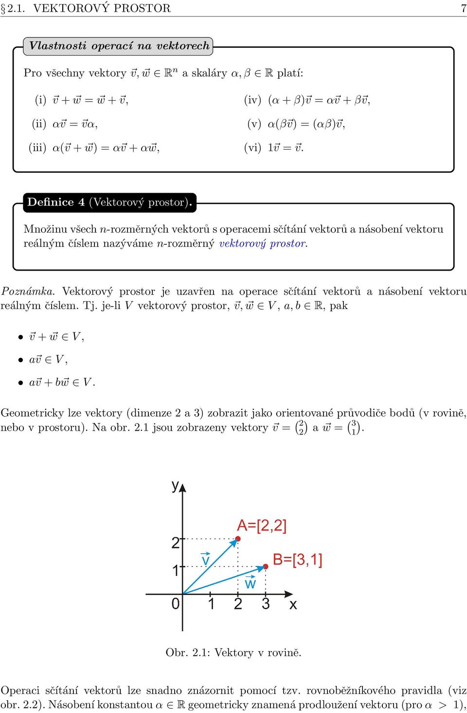 Množinu všech n-rozměrných vektorů s operacemi sčítání vektorů a násobení vektoru reálným číslem nazýváme n-rozměrný vektorový prostor. Poznámka.