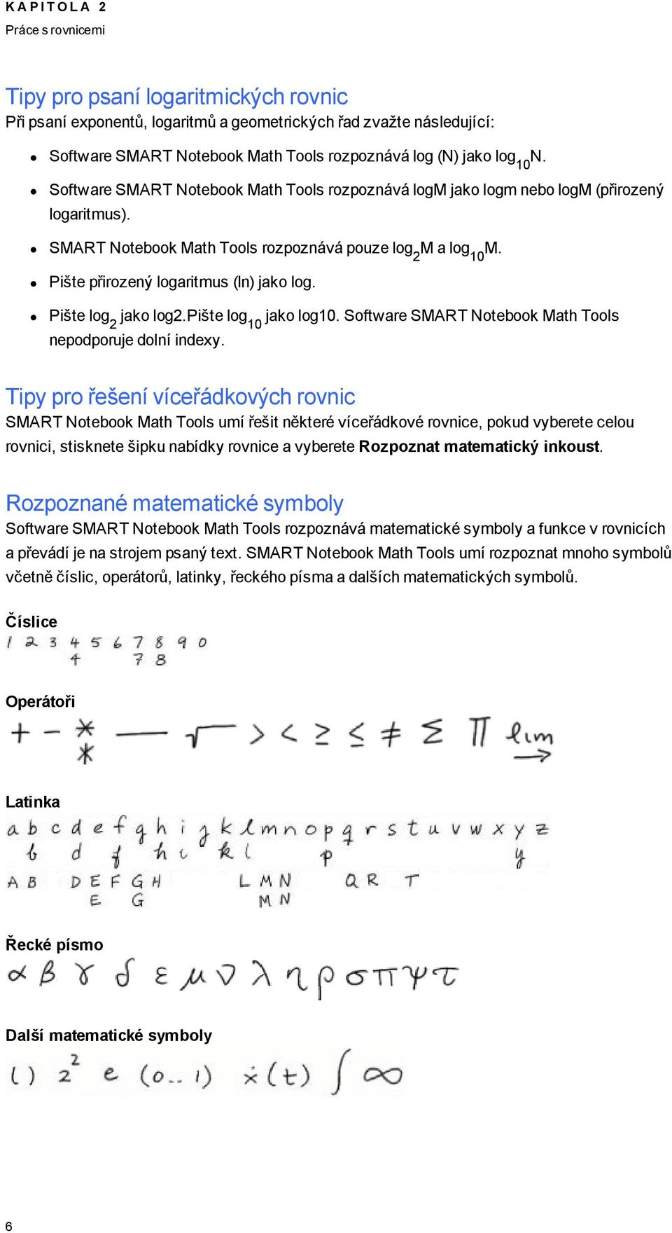 Sftware SMART Ntebk Math Tls nepdpruje dlní indexy.