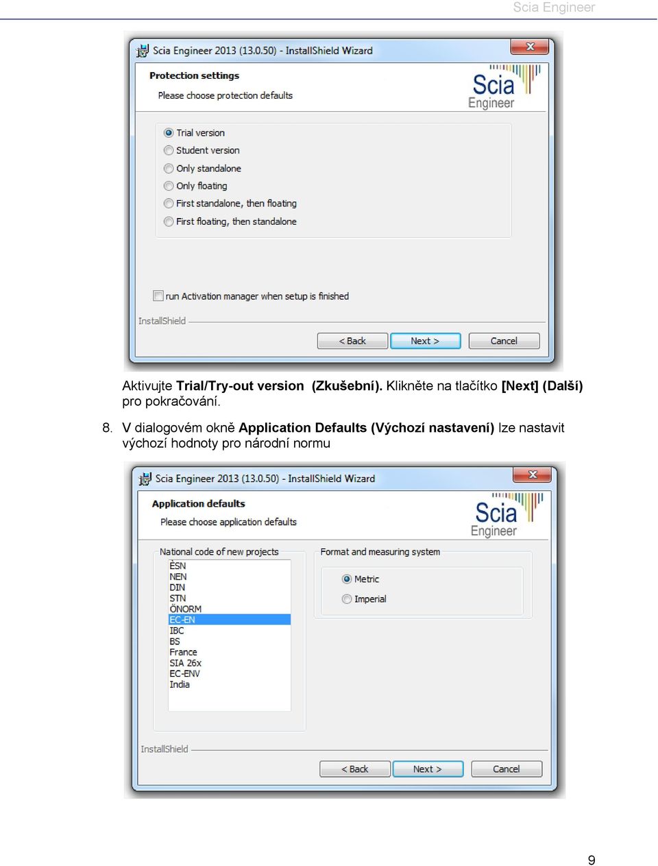 8. V dialogovém okně Application Defaults (Výchozí