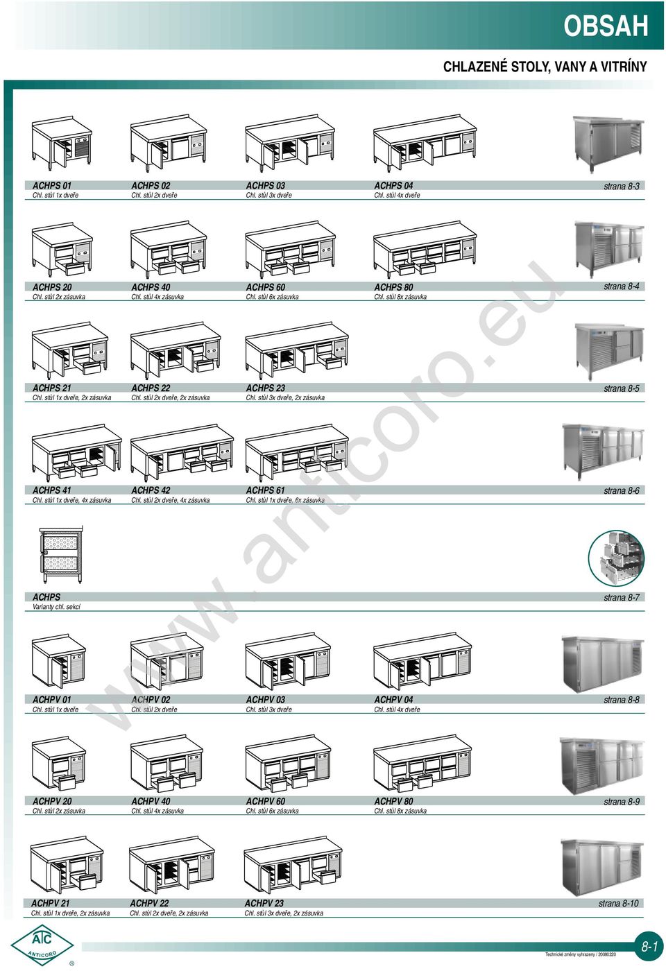 stůl 2x dveře, 2x zásuvka ACHPS 42 Chl. stůl 2x dveře, 4x zásuvka ACHPS 60 Chl. stůl 6x zásuvka ACHPS 23 Chl. stůl 3x dveře, 2x zásuvka ACHPS 61 Chl. stůl 1x dveře, 6x zásuvka ACHPS 80 Chl.