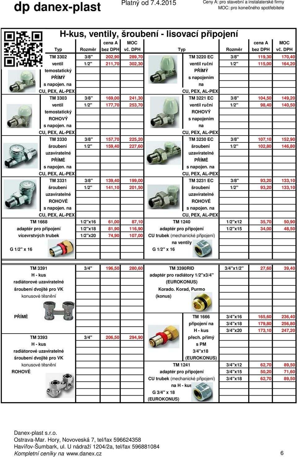 3/8" 104,50 149,20 ventil 1/2" 177,70 253,70 ventil ruční 1/2" 98,40 140,50 temostatický ROHOVÝ ROHOVÝ s napojením na TM 3330 3/8" 157,70 225,20 TM 3230 EC 3/8" 107,10 152,90 šroubení 1/2" 159,40