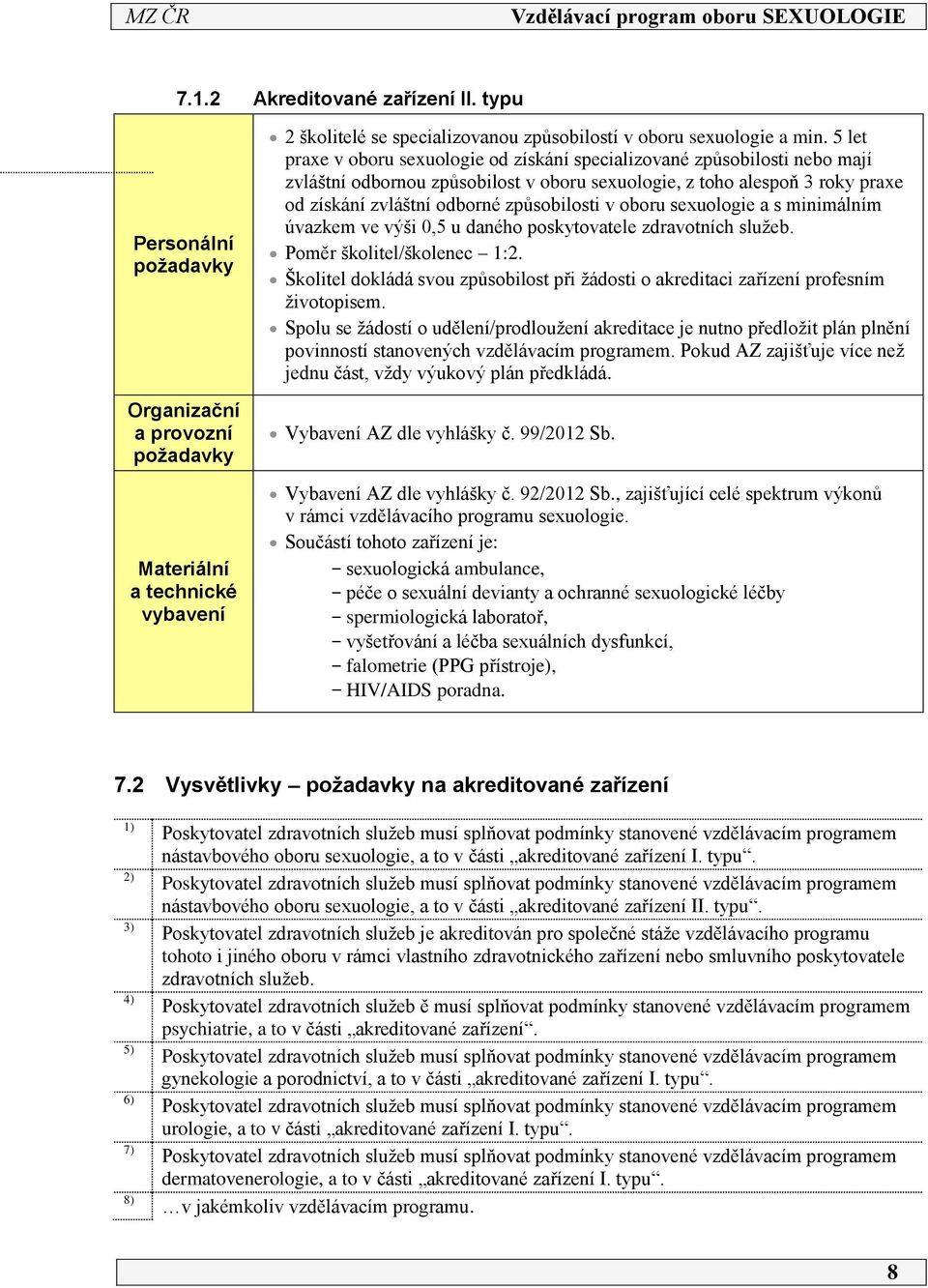 v oboru sexuologie a s minimálním úvazkem ve výši 0,5 u daného poskytovatele zdravotních služeb. Poměr školitel/školenec 1:.