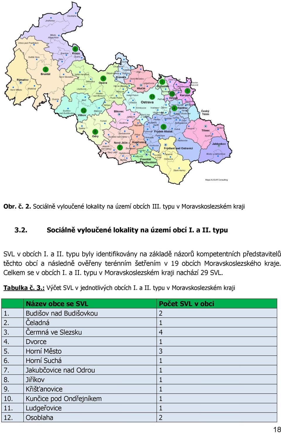 Celkem se v obcích I. a II. typu v Moravskoslezském kraji nachází 29 SVL. Tabulka č. 3.: Výčet SVL v jednotlivých obcích I. a II. typu v Moravskoslezském kraji Název obce se SVL Počet SVL v obci 1.