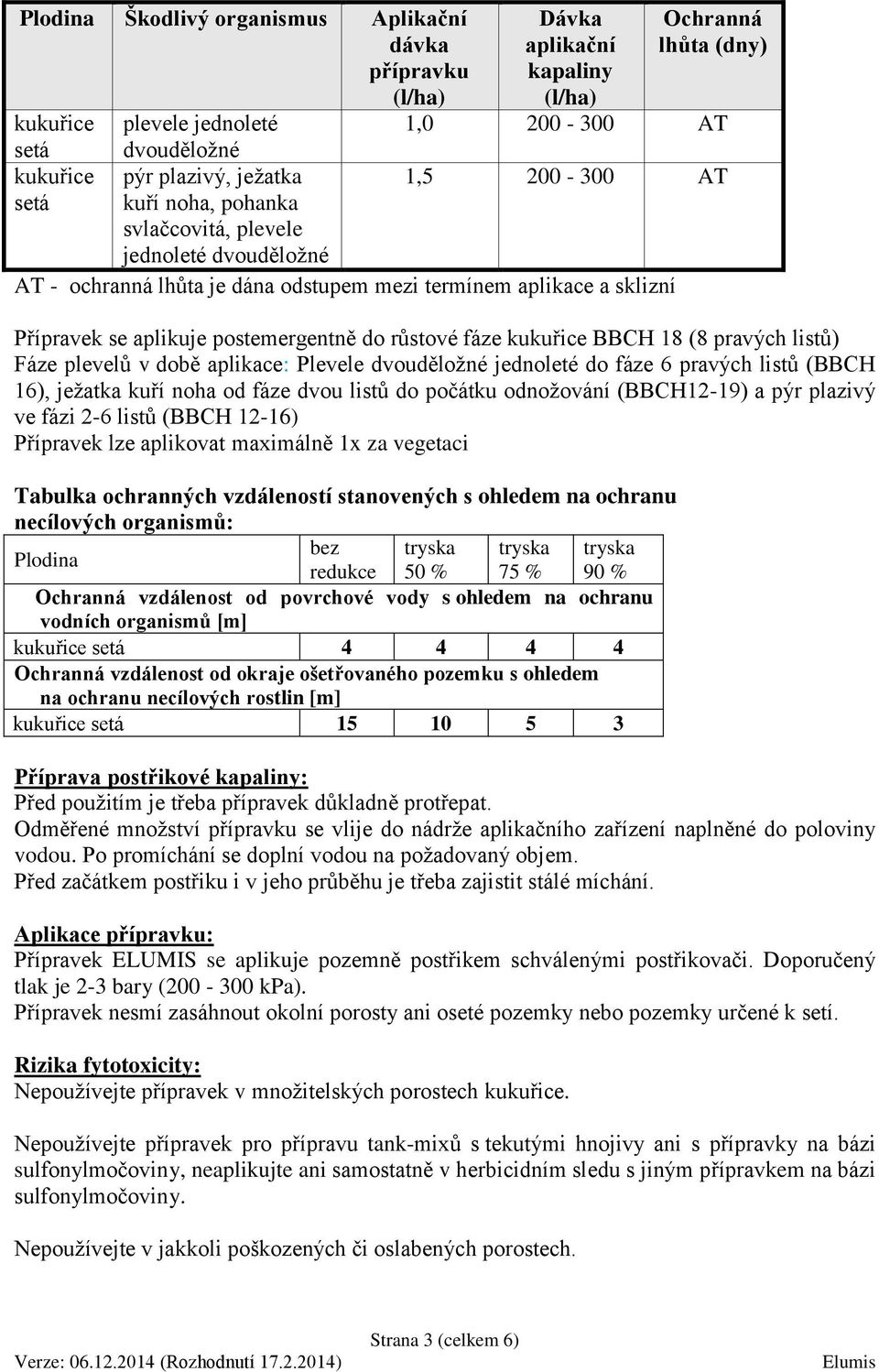 postemergentně do růstové fáze kukuřice BBCH 18 (8 pravých listů) Fáze plevelů v době aplikace: Plevele dvouděložné jednoleté do fáze 6 pravých listů (BBCH 16), ježatka kuří noha od fáze dvou listů