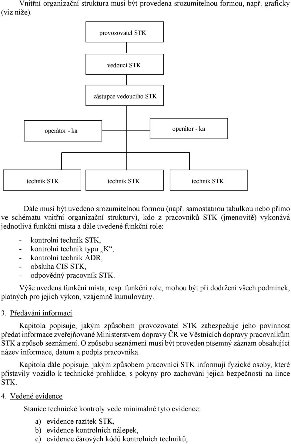 samostatnou tabulkou nebo přímo ve schématu vnitřní organizační struktury), kdo z pracovníků STK (jmenovitě) vykonává jednotlivá funkční místa a dále uvedené funkční role: kontrolní technik STK,